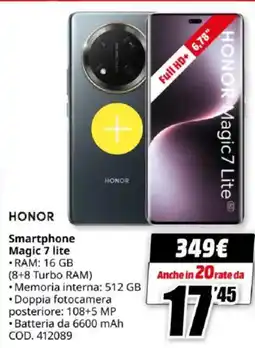 MediaWorld HONOR Smartphone Magic 7 lite offerta
