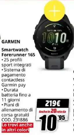 MediaWorld GARMIN Smartwatch Forerunner 165 offerta