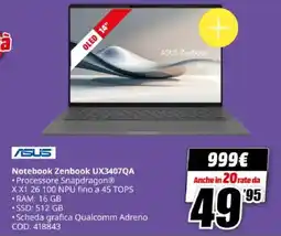 MediaWorld ASUS Notebook Zenbook UX3407QA offerta