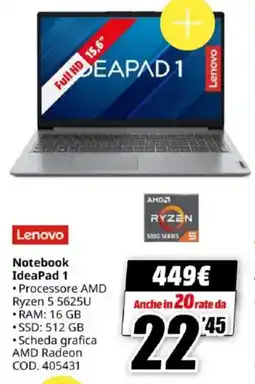 MediaWorld Lenovo Notebook IdeaPad 1 offerta