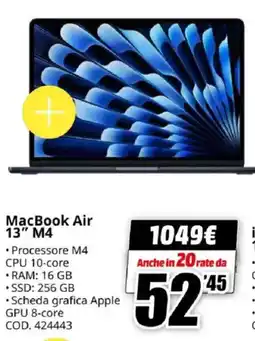MediaWorld MacBook Air 13" M4 offerta