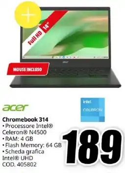 MediaWorld acer Chromebook 314 offerta