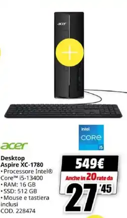 MediaWorld acer Desktop Aspire XC-1780 offerta