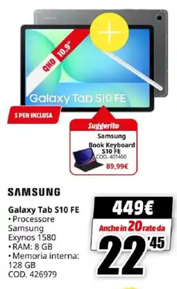 MediaWorld SAMSUNG Galaxy Tab S10 FE offerta