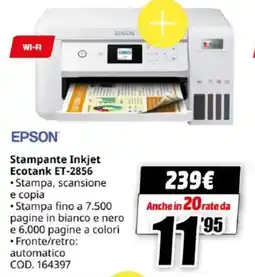MediaWorld EPSON Stampante Inkjet Ecotank ET-2856 offerta