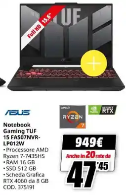 MediaWorld ASUS Notebook Gaming TUF 15 FA507NVR- LP012W offerta