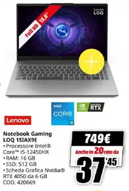 MediaWorld Lenovo Notebook Gaming LOQ 15IAX9E offerta
