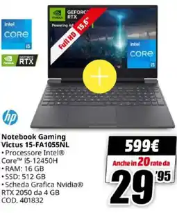 MediaWorld hp Notebook Gaming Victus 15-FA1055NL offerta
