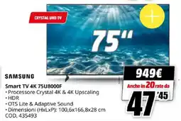 MediaWorld SAMSUNG Smart TV 4K 75U8000F offerta