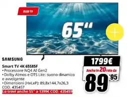 MediaWorld SAMSUNG Smart TV 4K 65S85F offerta