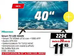 MediaWorld Hisense Smart TV LED 40A4N offerta