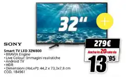 MediaWorld SONY Smart TV LED 32W800 offerta