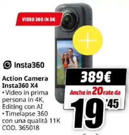 MediaWorld Insta360 Action Camera Insta360 X4 offerta