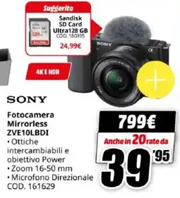MediaWorld SONY Fotocamera Mirrorless ZVE10LBDI offerta