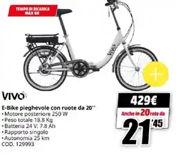MediaWorld VIVO E-Bike pieghevole con ruote da 20″ offerta