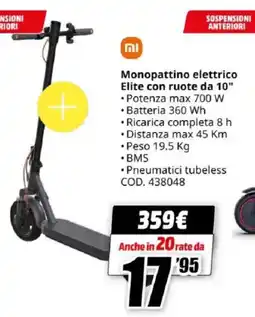 MediaWorld Monopattino elettrico Elite con ruote da 10" offerta