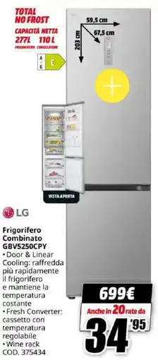 MediaWorld LG Frigorifero Combinato GBV5250CPY offerta