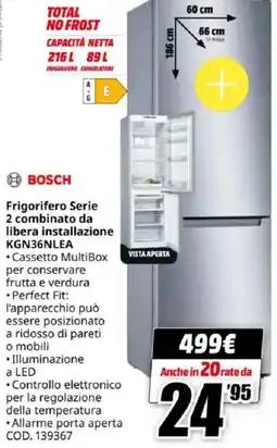 MediaWorld BOSCH Frigorifero Serie 2 combinato da libera installazione KGN36NLEA offerta