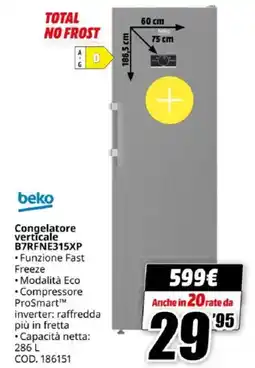 MediaWorld beko Congelatore verticale B7RFNE315XP offerta