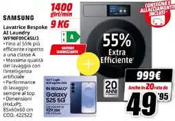 MediaWorld SAMSUNG Lavatrice Bespoke AI Laundry WF90F09C4SU3 offerta