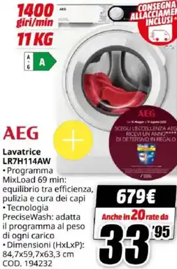 MediaWorld AEG Lavatrice LR7H114AW offerta