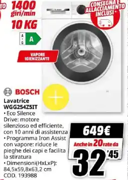 MediaWorld BOSCH Lavatrice Lavatrice WGG254Z5IT offerta