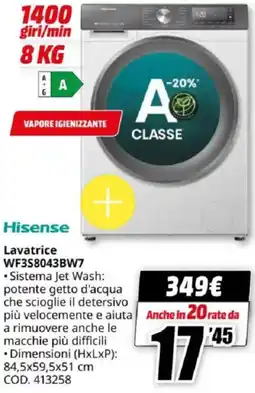 MediaWorld Hisense Lavatrice WF3S8043BW7 offerta