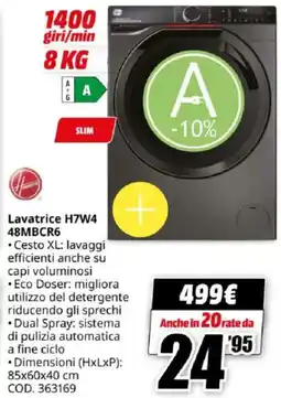 MediaWorld Hoover Lavatrice H7W4 48MBCR6 offerta