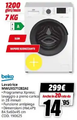 MediaWorld beko Lavatrice MWUXS71282AI offerta