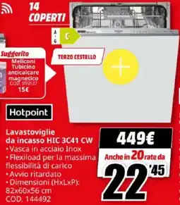 MediaWorld Hotpoint Lavastoviglie da incasso HIC 3C41 CW offerta