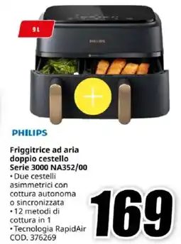MediaWorld PHILIPS Friggitrice ad aria doppio cestello Serie 3000 NA352/00 offerta