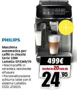 MediaWorld PHILIPS Macchina automatica per caffè in chicchi Serie 3300 LatteGo EP3349/70 offerta