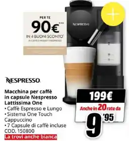 MediaWorld NESPRESSO Macchina per caffè in capsule Nespresso Lattissima One offerta