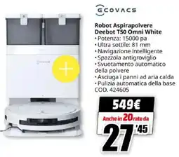 MediaWorld ECOVACS Robot Aspirapolvere Deebot T50 Omni White offerta