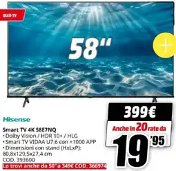 MediaWorld Hisense Smart TV 4K 58E7NQ offerta