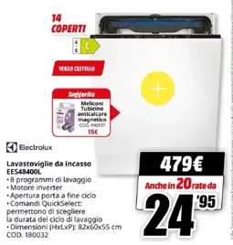 MediaWorld Electrolux Lavastoviglie da incasso EES48400L offerta