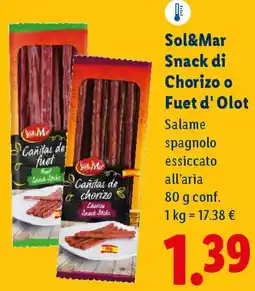 Lidl Sol&Mar Snack di Chorizo o Fuet d'Olot offerta