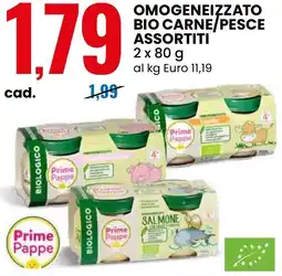 Eurospin Omogeneizzato bio carne/pesce assortiti Prime Pappe offerta