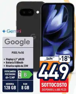 Unieuro Google PIXEL 9a 5G offerta