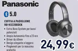 Unieuro Panasonic CUFFIA A PADIGLIONE RB-HX220BDEK offerta