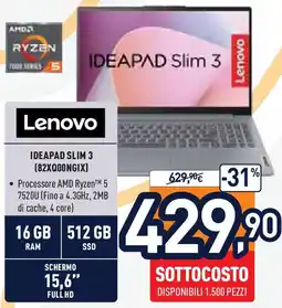 Unieuro Lenovo IDEAPAD SLIM 3 (82XQOONGIX) offerta