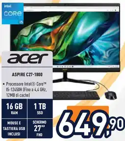 Unieuro acer ASPIRE C27-1800 offerta