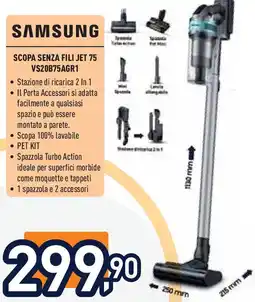 Unieuro SAMSUNG SCOPA SENZA FILI JET 75 VS20B75AGR1 offerta
