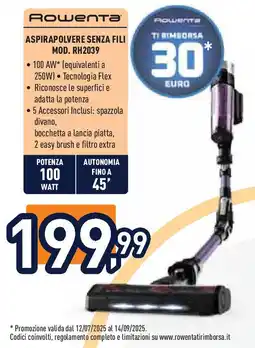 Unieuro Rowenta ASPIRAPOLVERE SENZA FILI MOD. RH2039 offerta