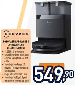 Unieuro Ecovacs ROBOT ASPIRAPOLVERE E LAVAPAVIMENTI DEEBOT T50 OMNI offerta