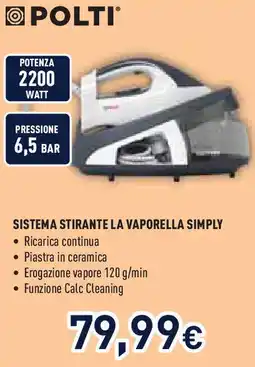 Unieuro POLTI sistema stirante la vaporella simply offerta