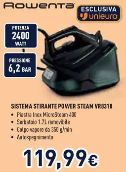 Unieuro Rowenta SISTEMA STIRANTE POWER STEAM VR8318 offerta