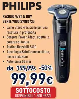 Unieuro PHILIPS RASOIO WET & DRY SERIE 7000 S7886/35 offerta