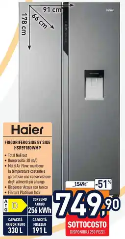 Unieuro Haier FRIGORIFERO SIDE BY SIDE HSR5918DWMP offerta