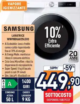 Unieuro SAMSUNG LAVATRICE WW90DG6U25LEU3 offerta